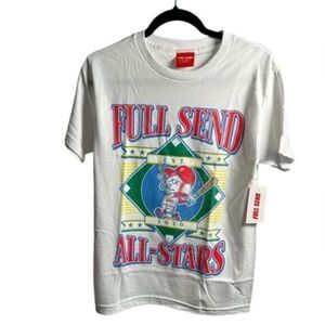 NWT FULL SEND Unisex White Short Sleeve Graphic Tee Shirt 2010 Baseball - Size S